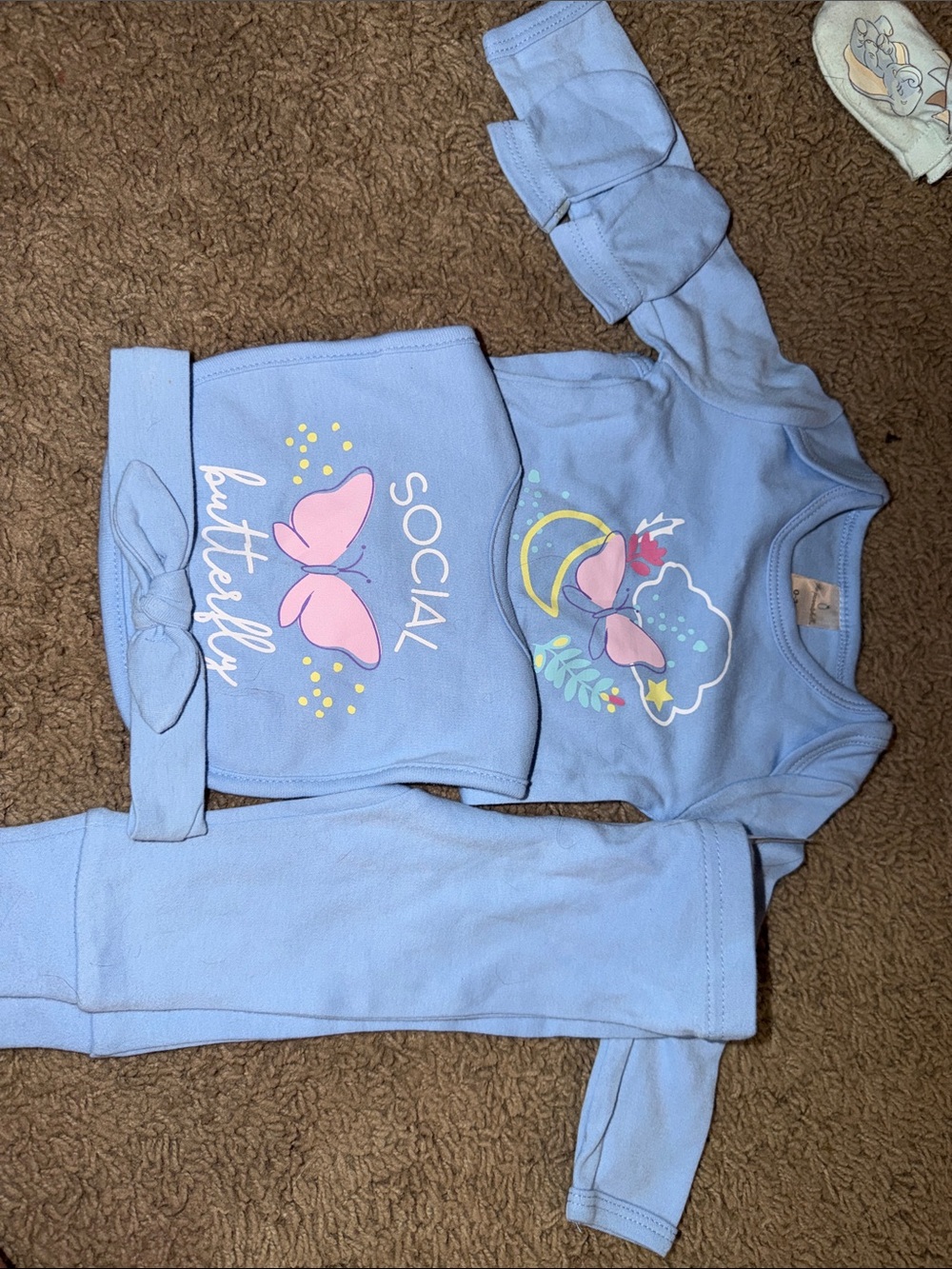 Kids Light Blue Matching Set with Butterfly Graphic - Social Butterfly